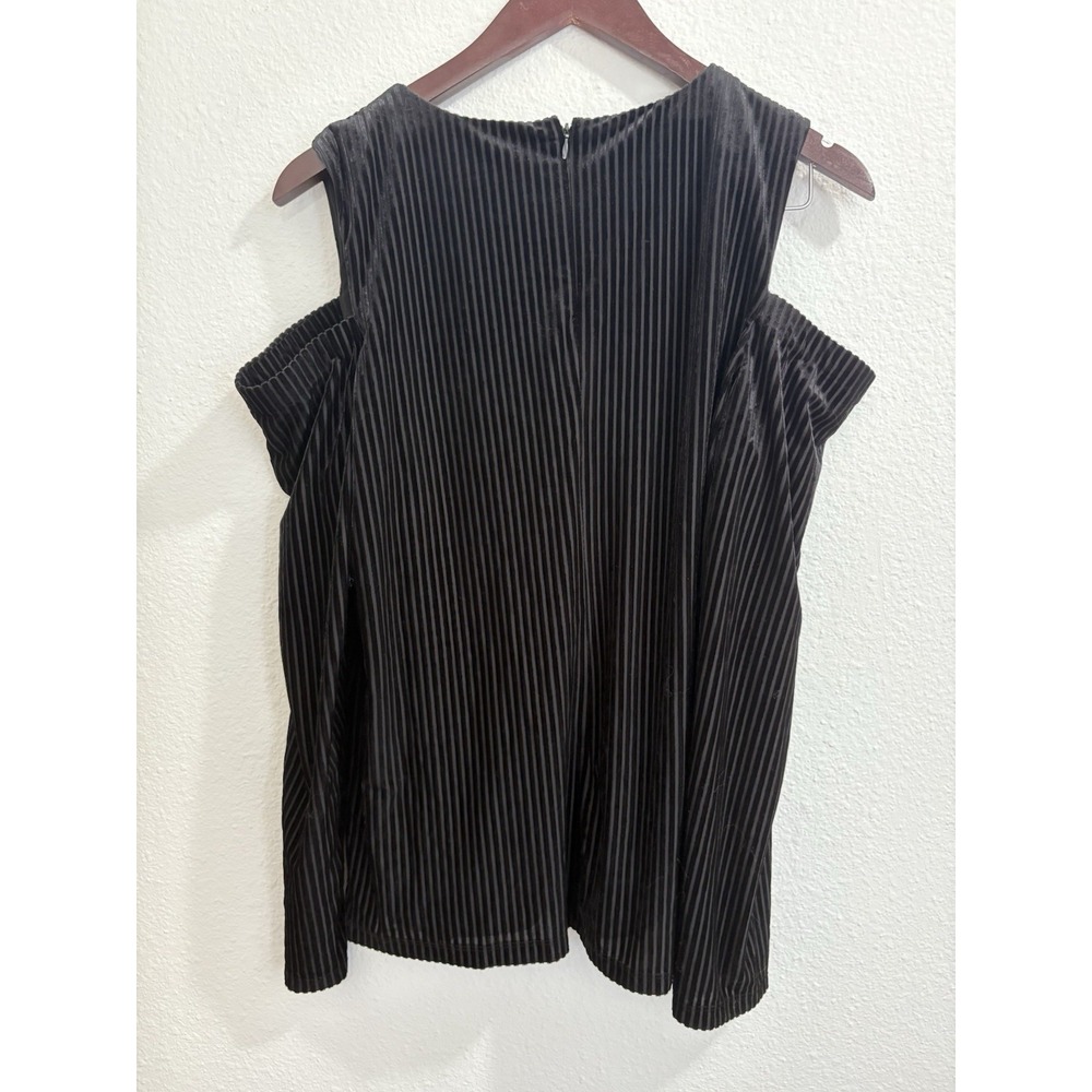 Calvin Klein Black Velvet Corduroy Womens Large Cold‎ Shoulder Long Sleeve Shirt - Picture 8 of 8